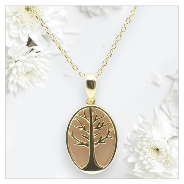 "Pierre de soleil" - Collier argent 925 arbre de vie 