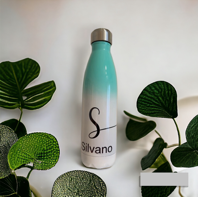 Edelstahl Flasche mit Namen {Türkis}
