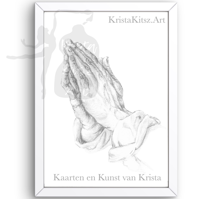 Biddende Handen,  luxe kunstprint op fine art papier van originele tekening  