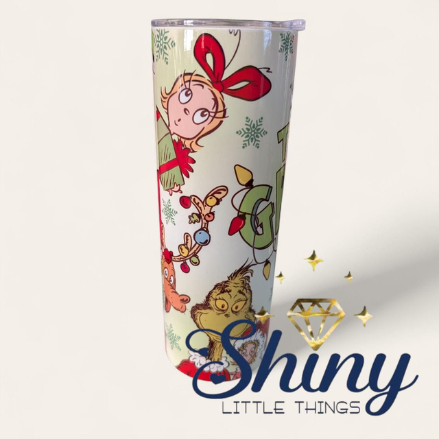 20oz Skinny Tumbler Grinch Design