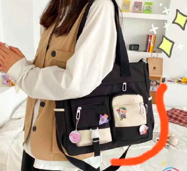 Nylon waterdichte schoudertas voor dames vintage stijl zwart