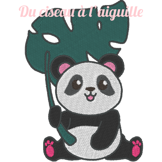 fichier broderie panda feuille - Taille 10x10 / 12 Formats