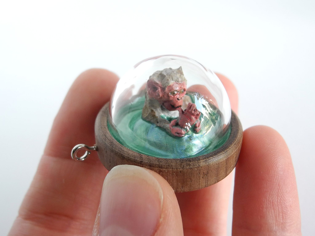 Snow monkey Baby in a hot spring - miniature pendant for Japan enthusiasts - SLIGHT IMPERFECTIONS