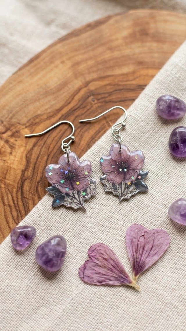 đž Boucles dâoreilles fleuries en rĂ©sine