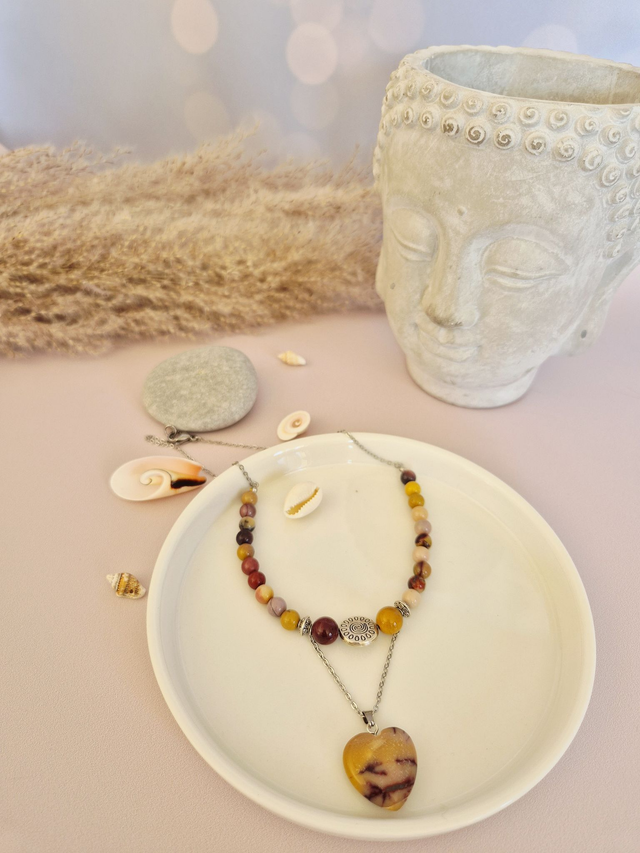 Collier ULURU – Jaspe Mokaïte naturel d’Australie &amp; Cœur