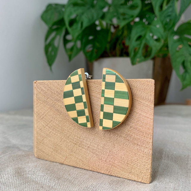 Puces d'oreilles Olive- Collection DAMIER 