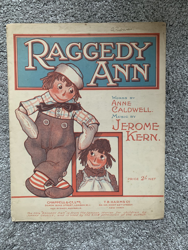 Raggedy Ann by Anne Caldwell &amp; Jerome Kern Vintage Sheet Music 1923