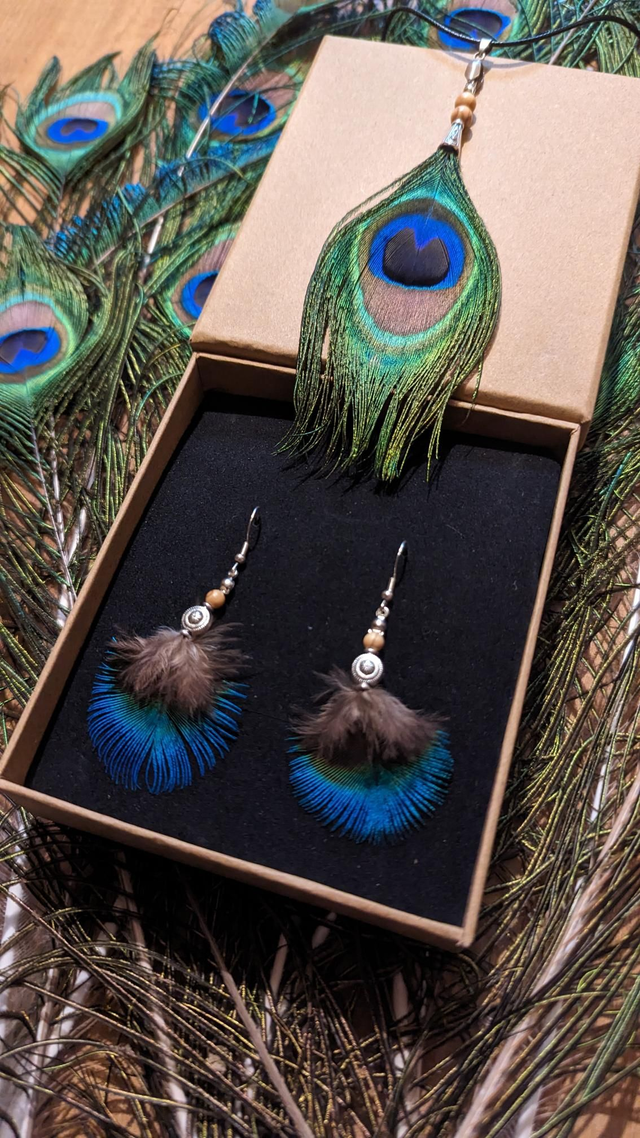 Parure de paon - boucles et collier