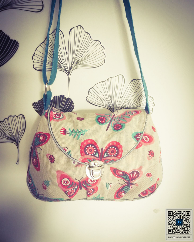 sac besace BUTTERFLY toile coton épais imprimé et sangle coton
