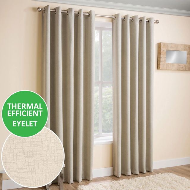 Enhanced Living Vogue Cream Thermal Room Darkening Readymade Eyelet Curtains
