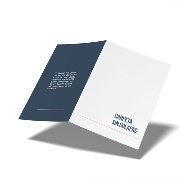 Carpeta sin solapa, personalizada, impresa a una cara, papel 300 gsm con hendido central, tamaño 22 x 31 cm