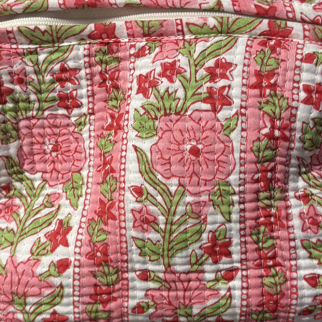 Striped Pink Floral Toiletry Bag - Large