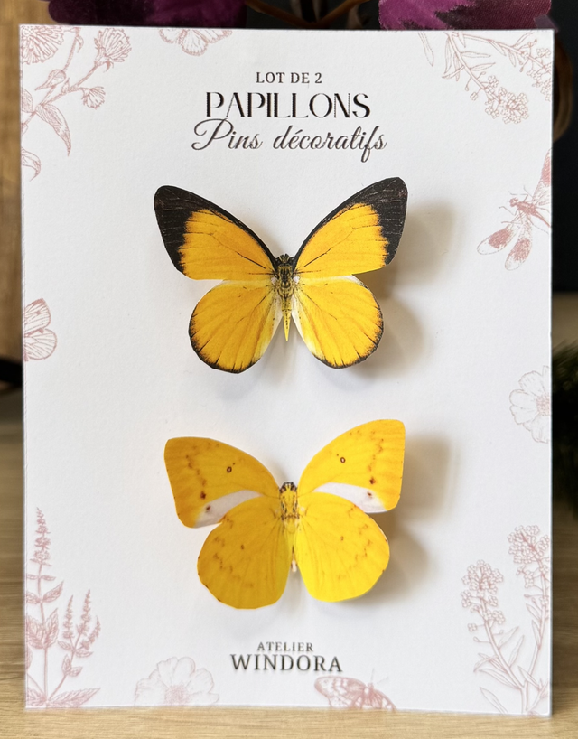 Lot de 2 Pins Papillons Jaune | Décoration de rideaux