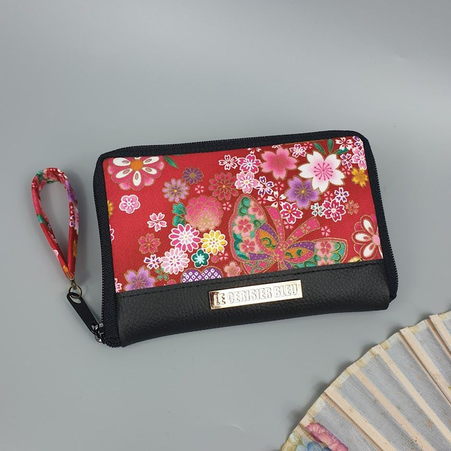 Portefeuille court zippé &quot;Miya&quot; rouge &amp; simili cuir