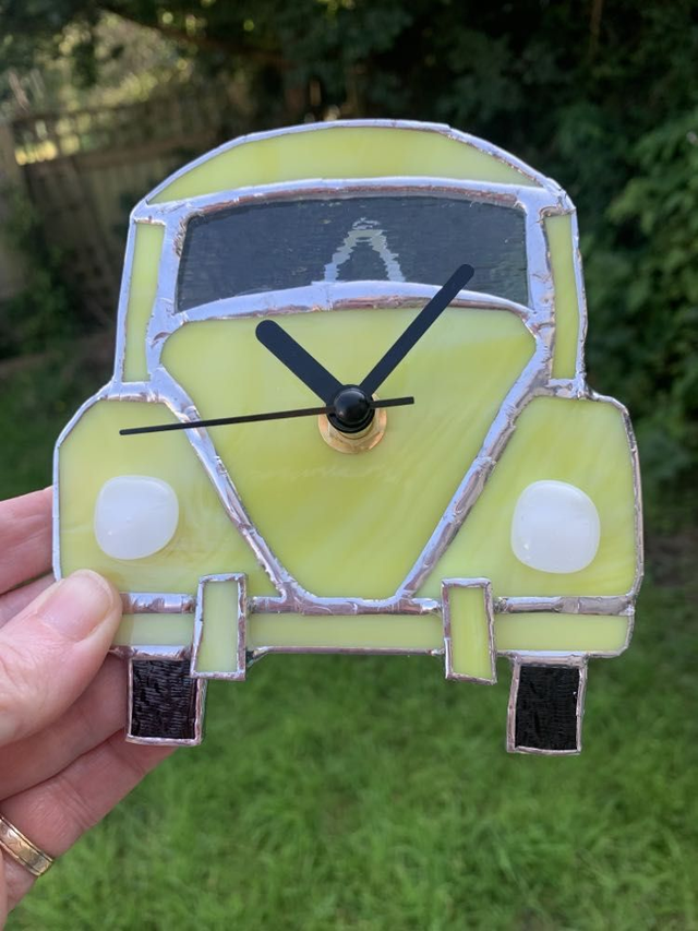 VW Classic Beetle Car Wall Clock Stained Glass Yellow