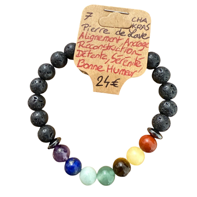 Bracelet 7 Chakras Pierre de Lave ~ 8 mm 