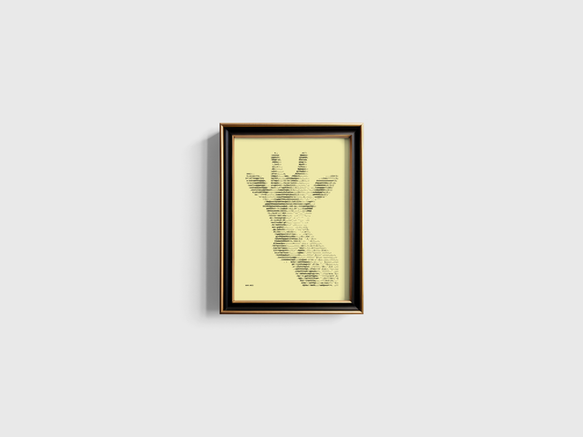 A4 Schreibmaschinenbild Giraffe 1 in Schwarz auf Elfenbein