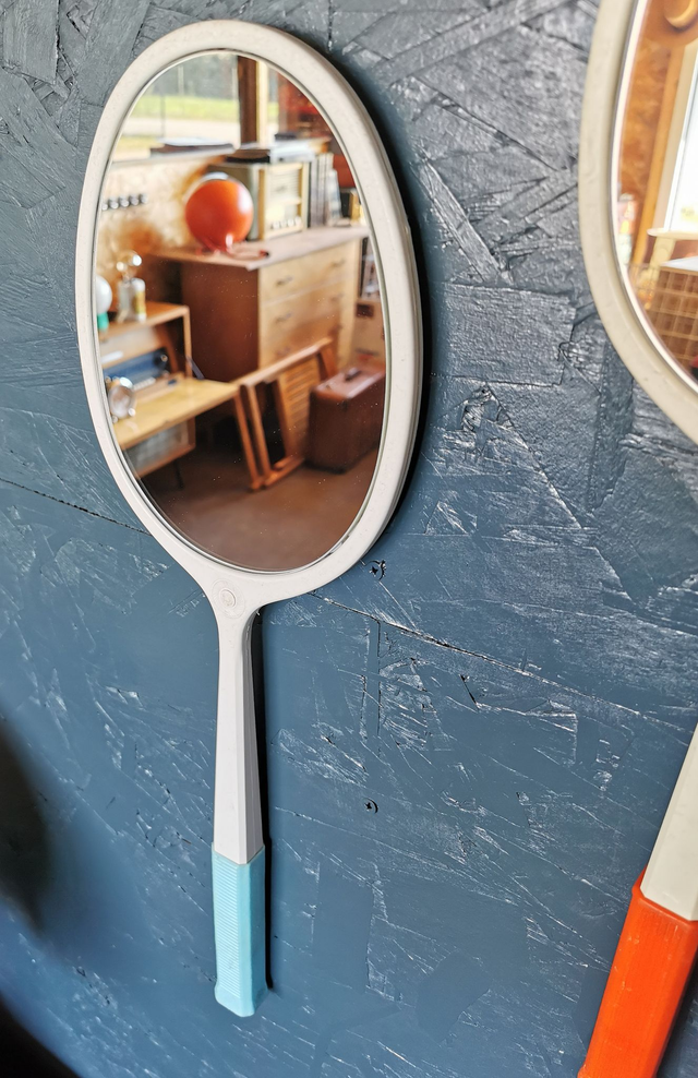 Miroir mural ovale plastique raquette vintage "Bleu"