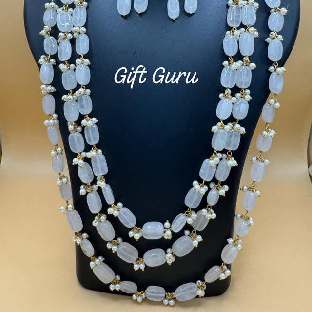 3 layer white pearl mala