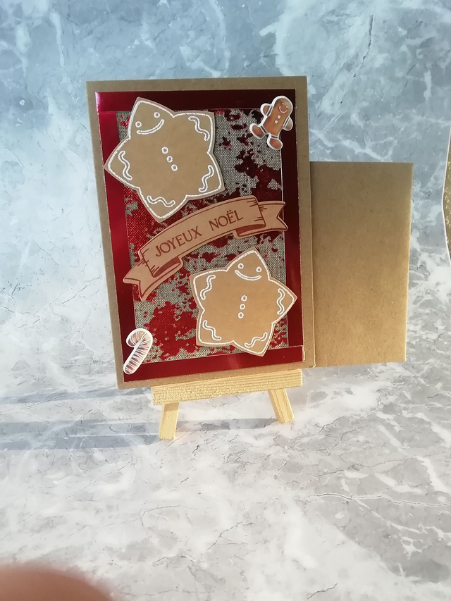 🍪 Carte Biscuit &amp; Ruban Jute. Carte de Noël Rustique Kraft &amp; Rouge - Ruban Jute Brillant - Bonhomme Biscuit 3D