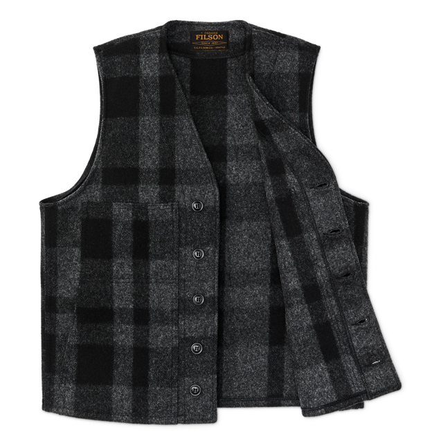 Filson Mackinaw Wool Vest Charcoal Black Check