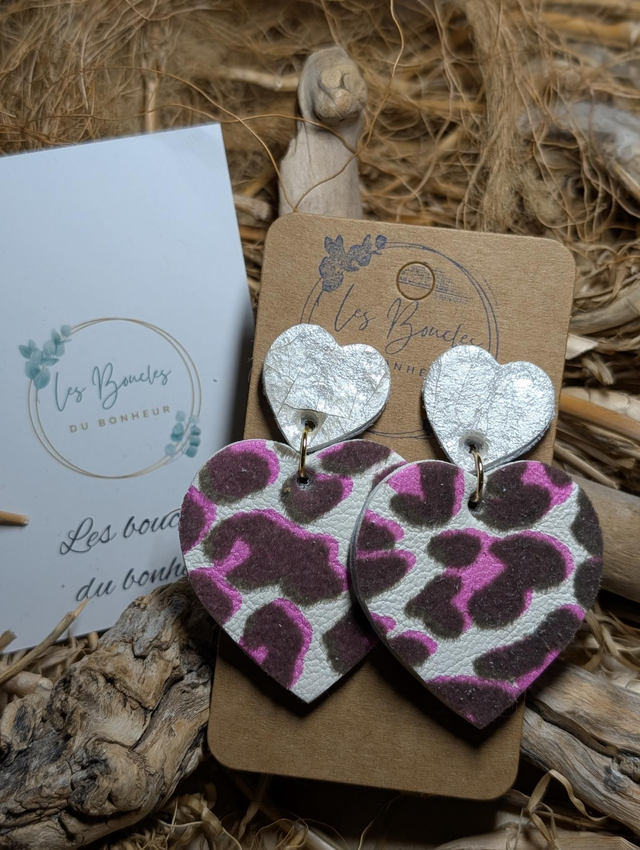 Boucles d'oreilles Louise léopard rose lo157