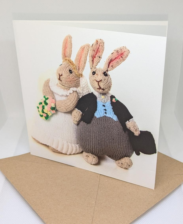 Patricia Anne Range Wedding Greeting Card - Knitted Bunnies 