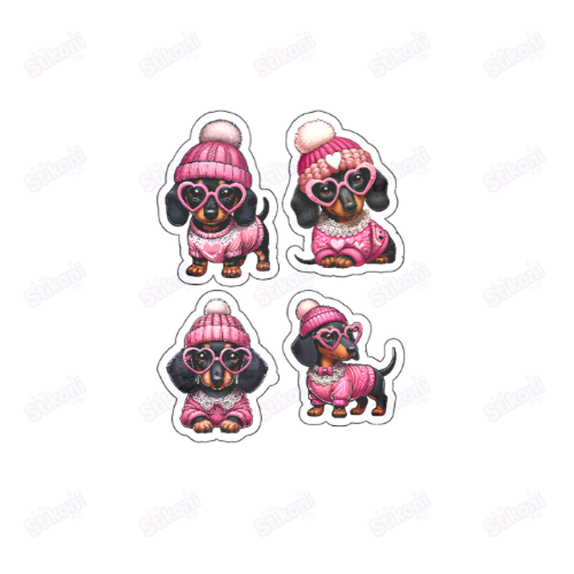 Cozy Pink Winter Dachshund Stickers - Set of 4 