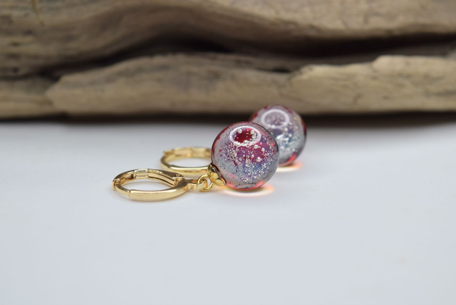 CRÉOLES MINI GALAXIE ROUGE MONTURE OR (CGO1)