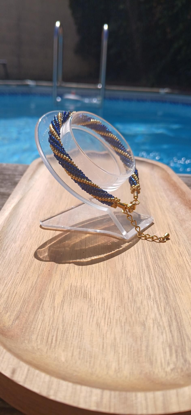 Bracelet spirale bleu navy doré 