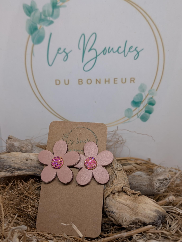 Boucles d&#039;oreilles Baby Marguerite rose bm092