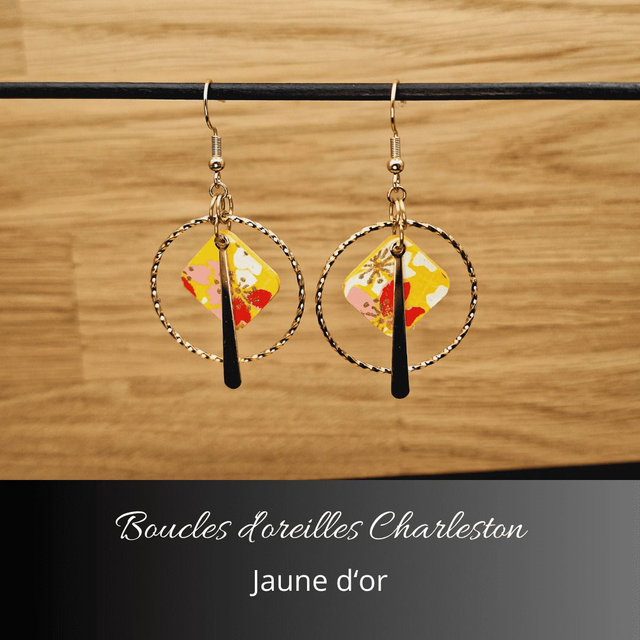 Boucles d'oreilles créoles Charleston - Jaune d'or, rouge