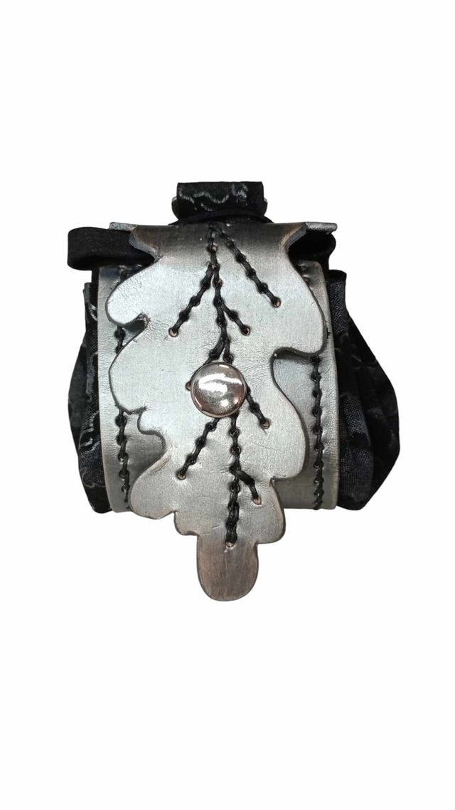 Bourse Amboisienne feuille - Gris argenté/noir