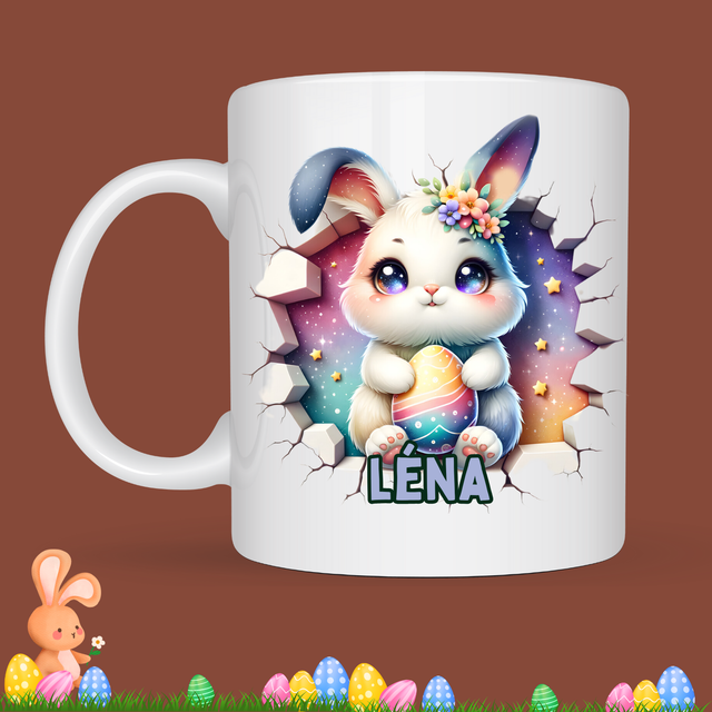 Mug de Pâques "effet cassé", prénom au choix 
