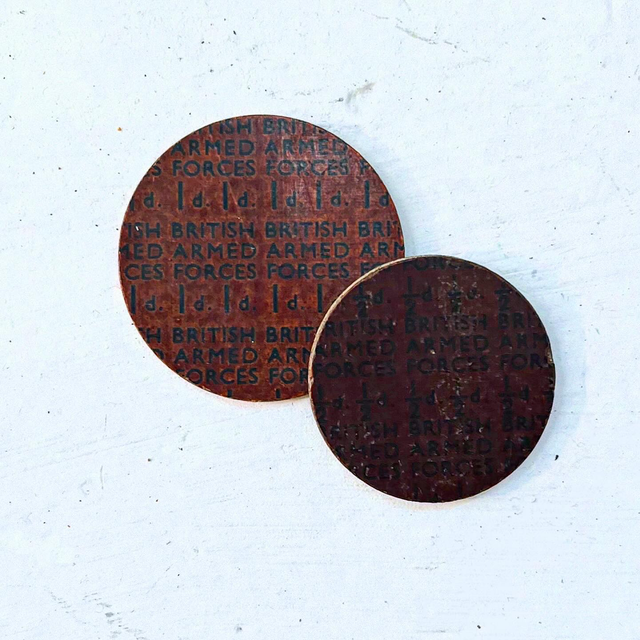 Vintage British Armed Forces Bakelite Tokens – 1d &amp; ½d – Double-Sided