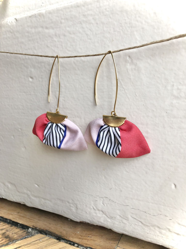 Boucles d'oreilles -  LONGUES RAYEES - rouge rose et bleu