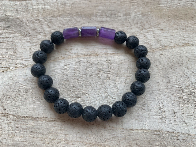 Bracelet Pierre de Lave et Améthyste - Perles de 8mm