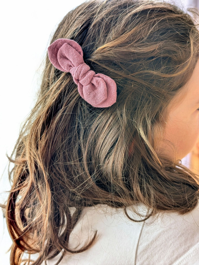 Barrette Noeud Romane pince crocodile tons rose