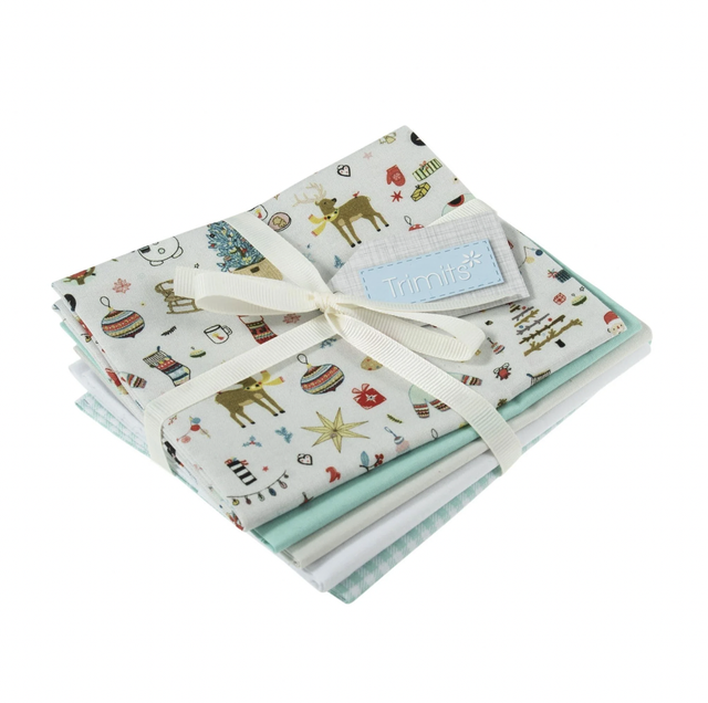 Cotton Fabric Mint Christmas - Christmas Fat Quarter 5 pc Bundle  Trimits