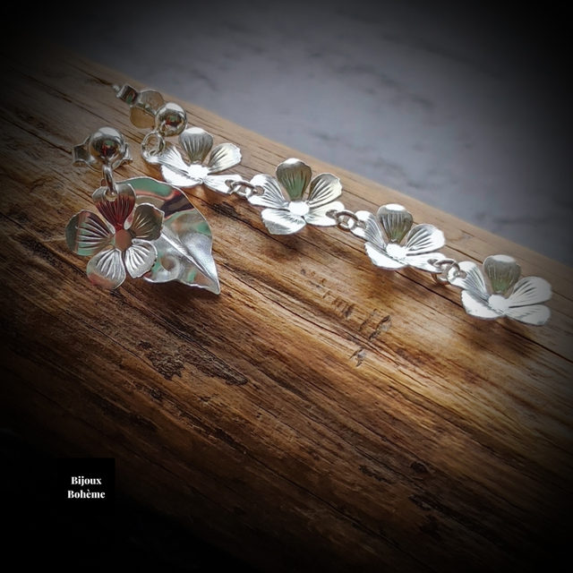Boucles D'Oreilles Dépareillées Argent 925 Motif Fleurs - FLORAL ASYMÉTRIE 