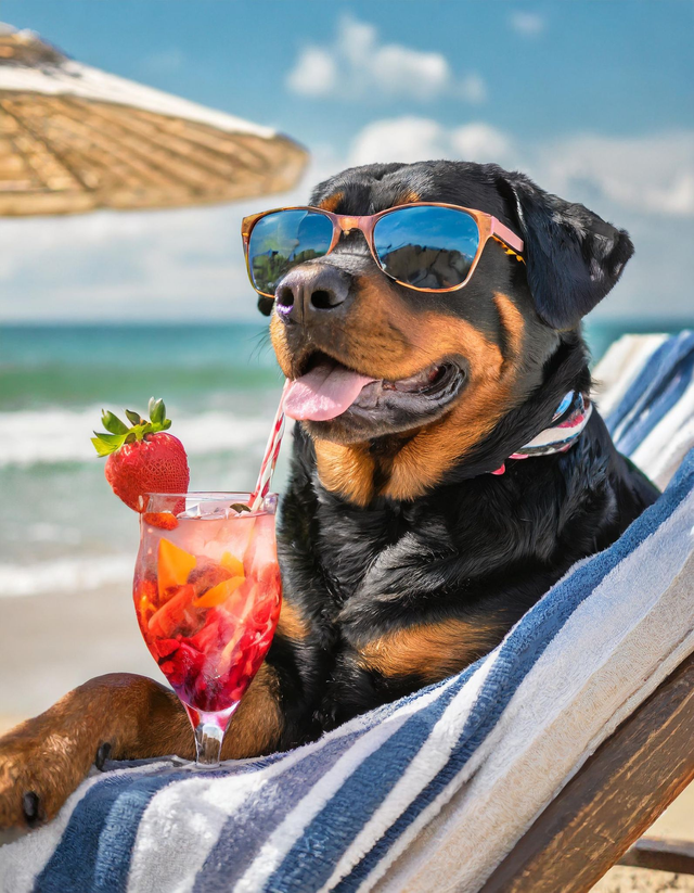 Rottweiler at the Beach Framed Canvas 