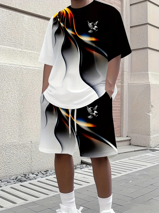 Men's Fashion Casual Short Sleeve Shorts 3D Set