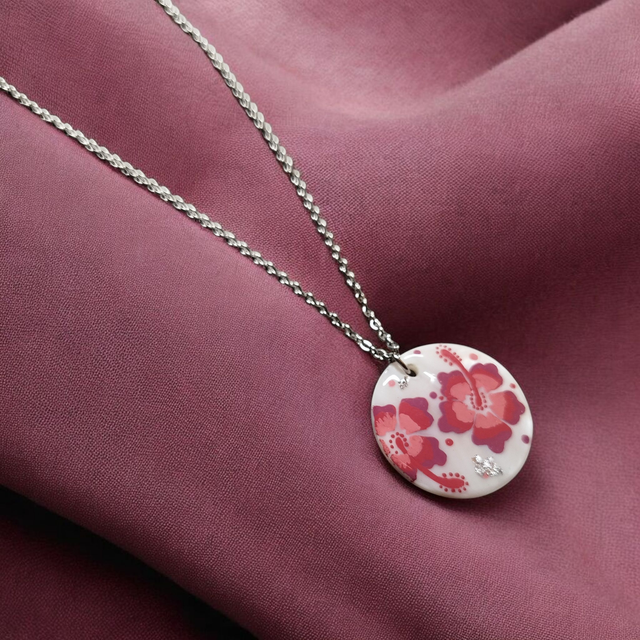 Collier dessiné Flora acier inoxydable rose nacre