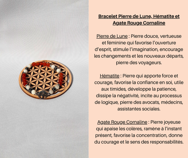 101- Bracelet Agate Rouge Cornaline- Pierre de Lune et Hématite