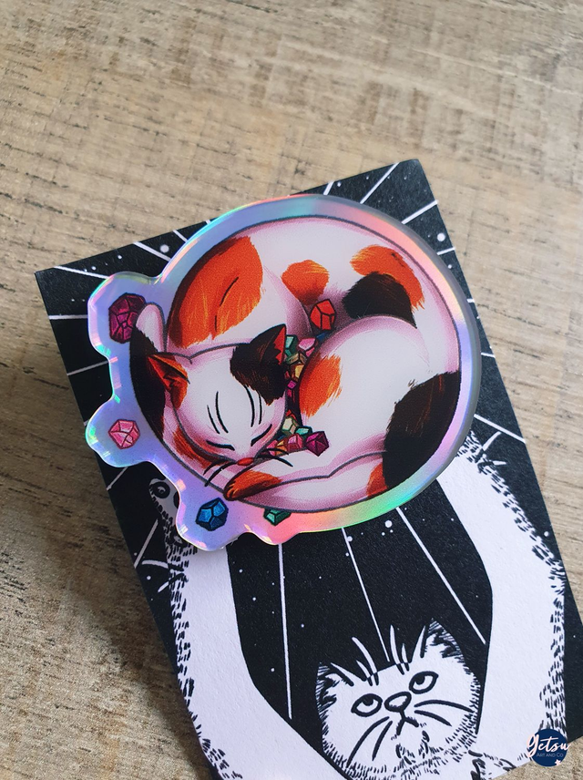 Pin's holographique chat calicot