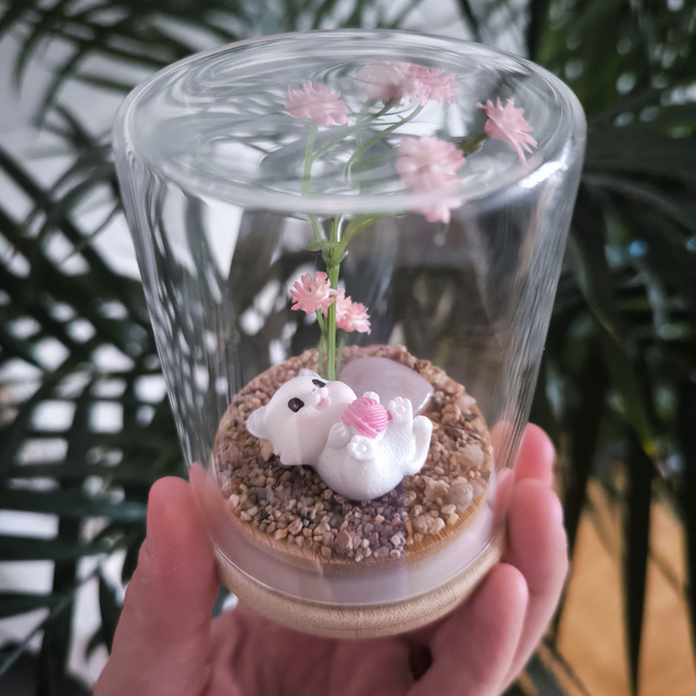 Ami protecteur - Chat avec sa pelote rose (quartz rose)
