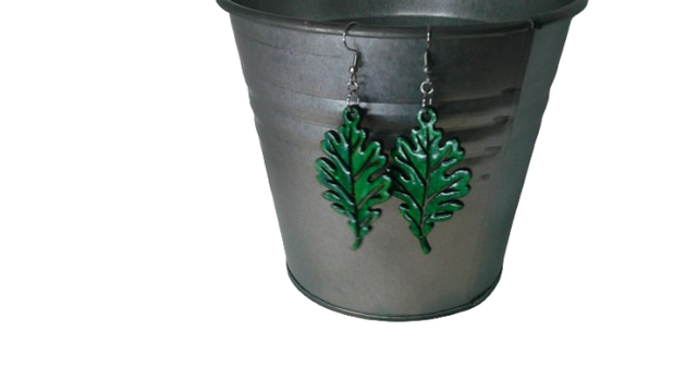 Boucles d’oreilles Feuille en Bois Vert – Création Artisanale Fait Main