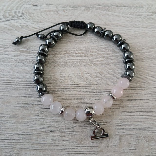 Sterrenbeeld armband Weegschaal – Rozenkwarts & Hematiet – verstelbaar (7.016)