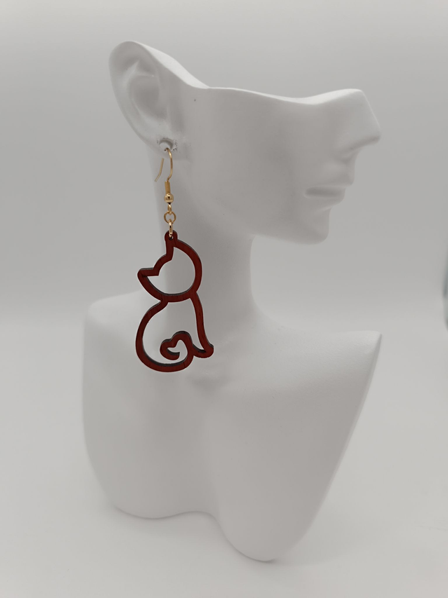 Boucles d&#039;oreilles en bois Chat