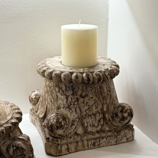 Carved Wooden Candle Holder | Large